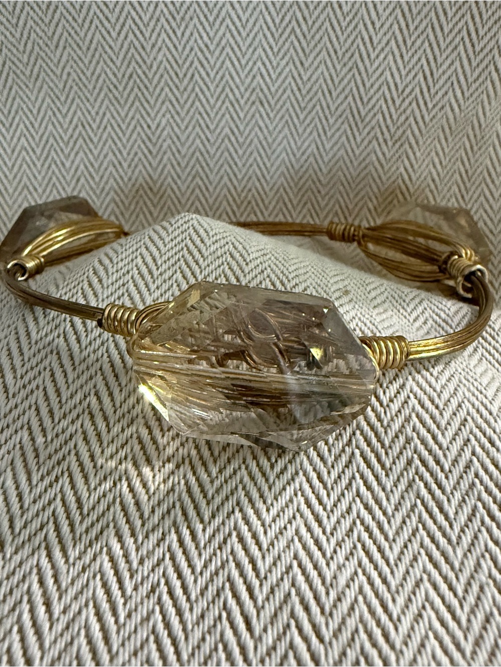 Bourbon and Bowties Gold-Tone Wire Bracelet with Clear Crystal Accents
